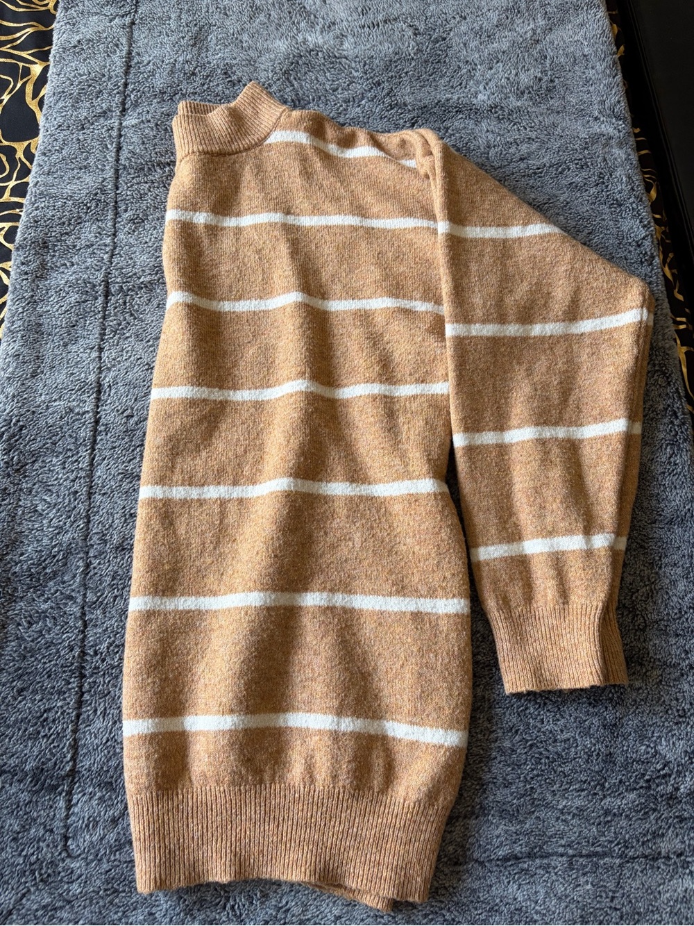 a new day Tan and White Striped Crewneck Sweater